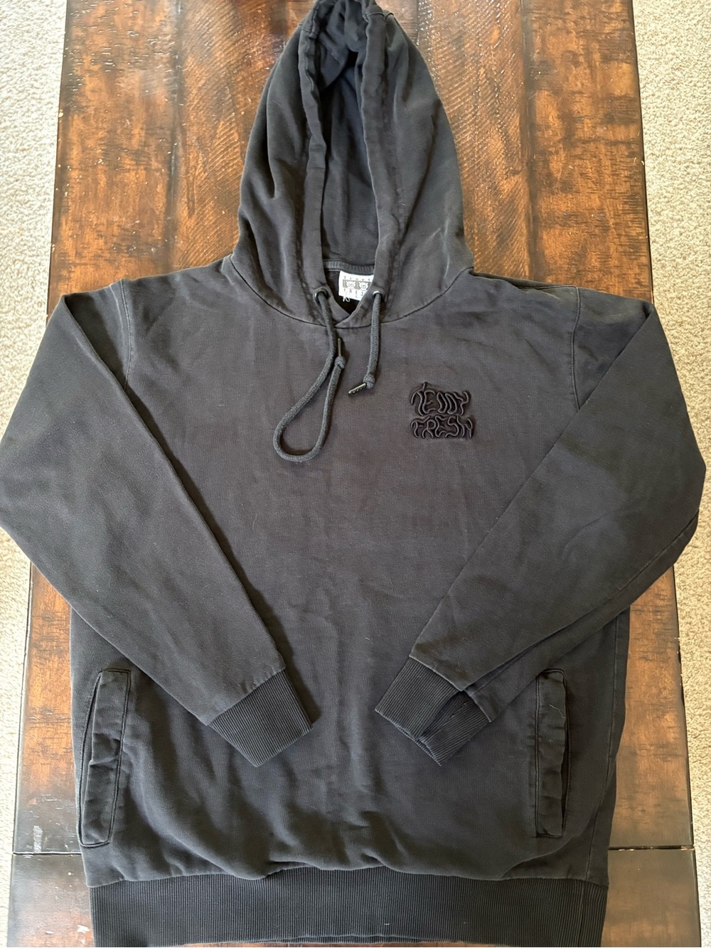 Vintage Teddy Fresh Black Hooded Sweatshirt in Size Large